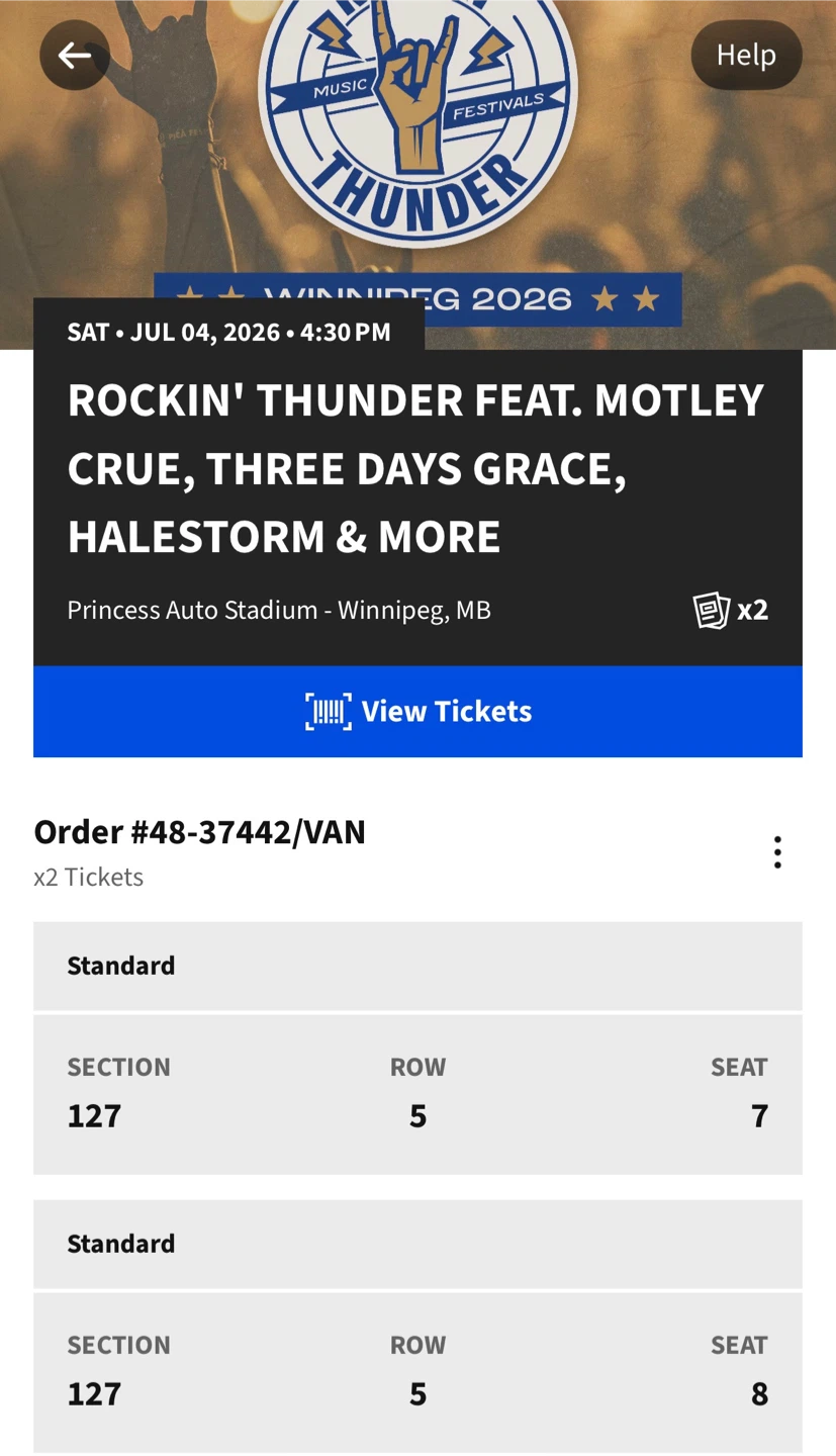 Rockin' Thunder 2 GREAT Tickets! $300+ VALUE