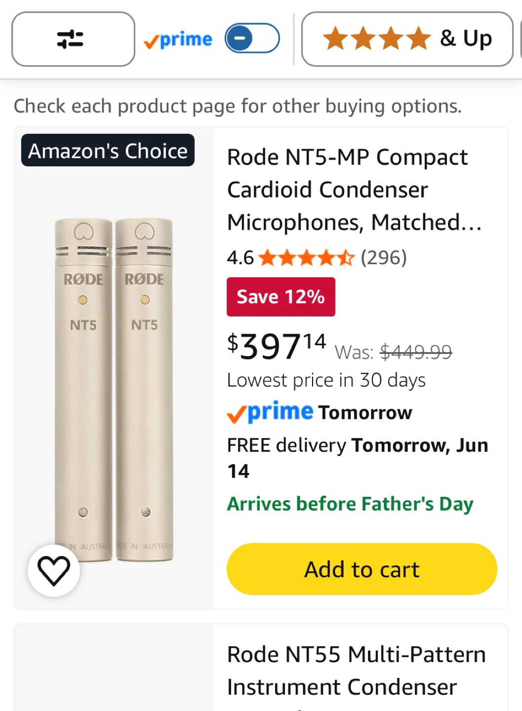 Rode NT5-MP Compact Cardioid Condenser Microphones, Matched Pair