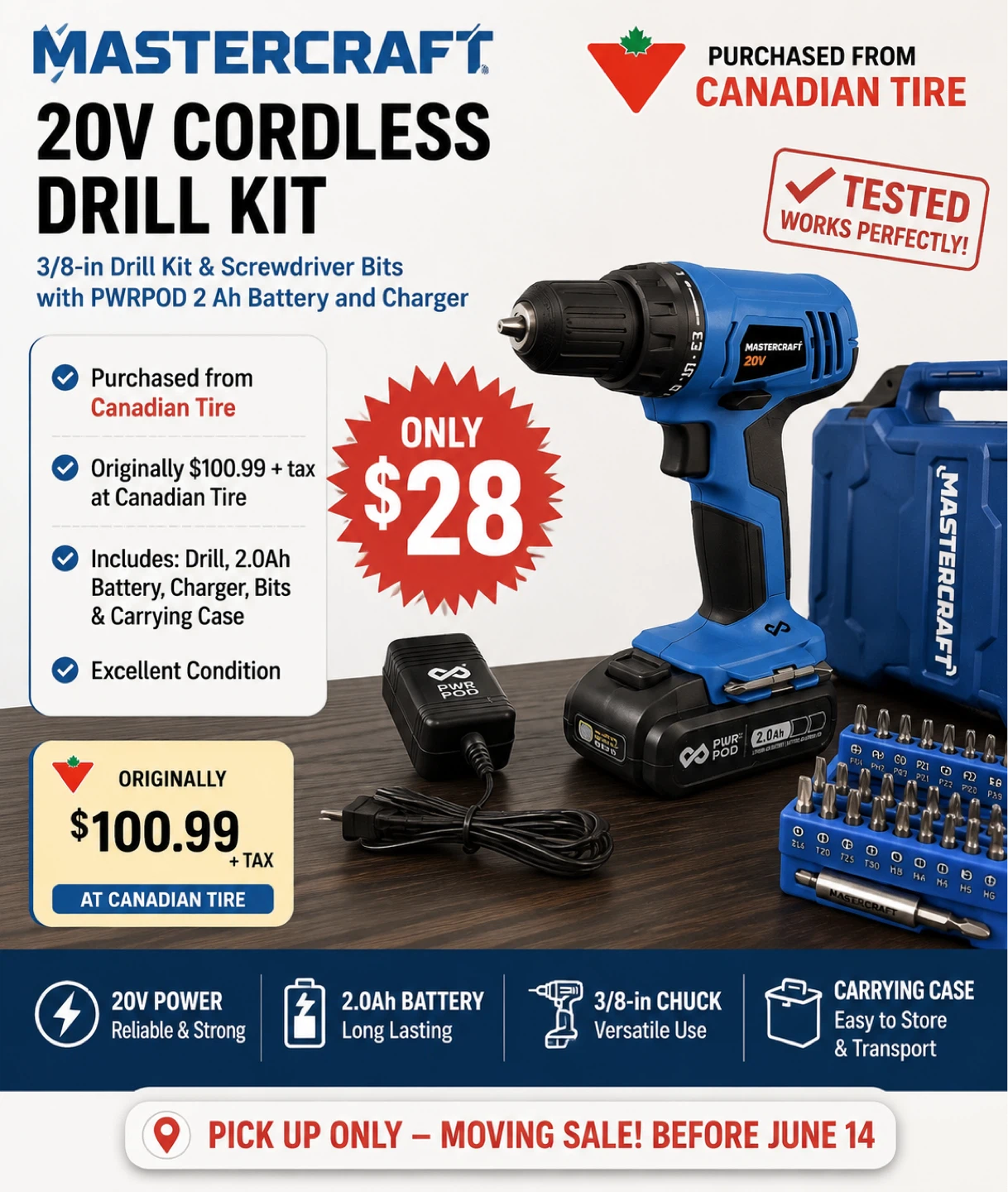 Mastercraft 20V Cordless Drill Kit