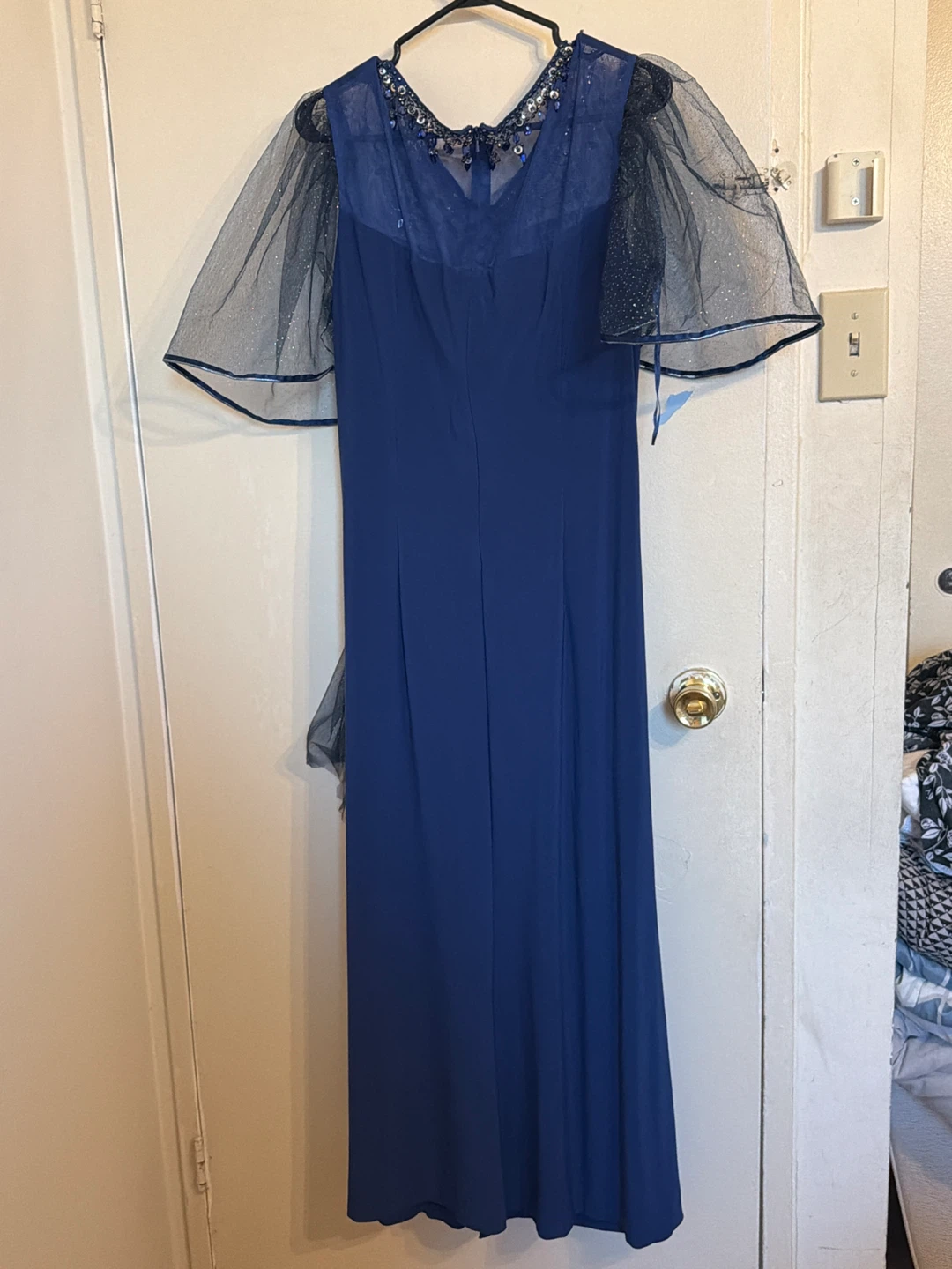 Blue formal dress with sparkly sleeves - photo 2