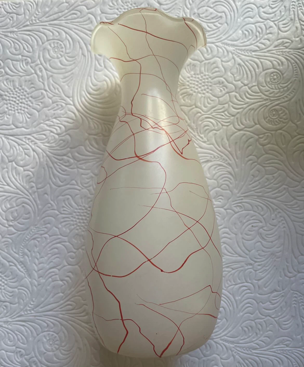 Beautiful Vintage 7” White Art Glass Vase with Spatter Design