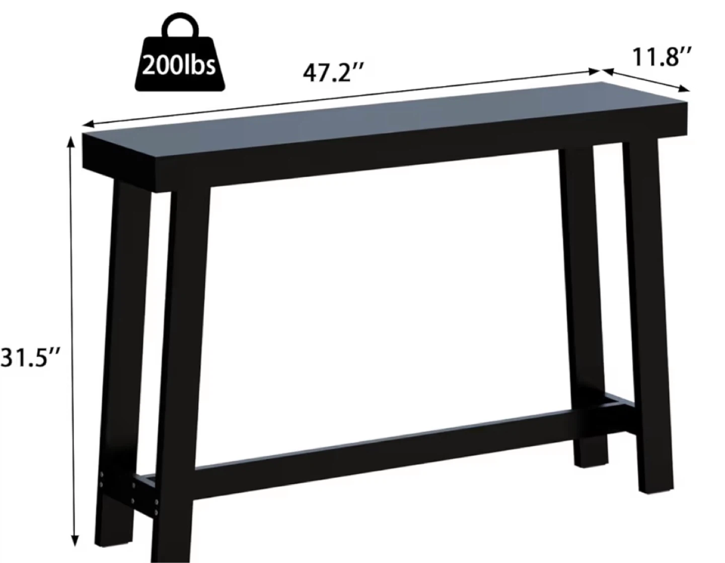 Entryway Table Black 47.2" L x 11.8" W x 31.5" H - photo 2