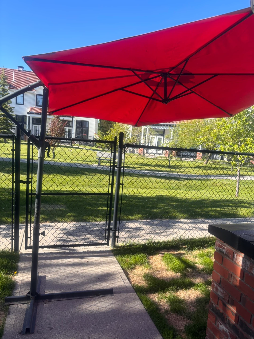 Red Patio Umbrella with Base