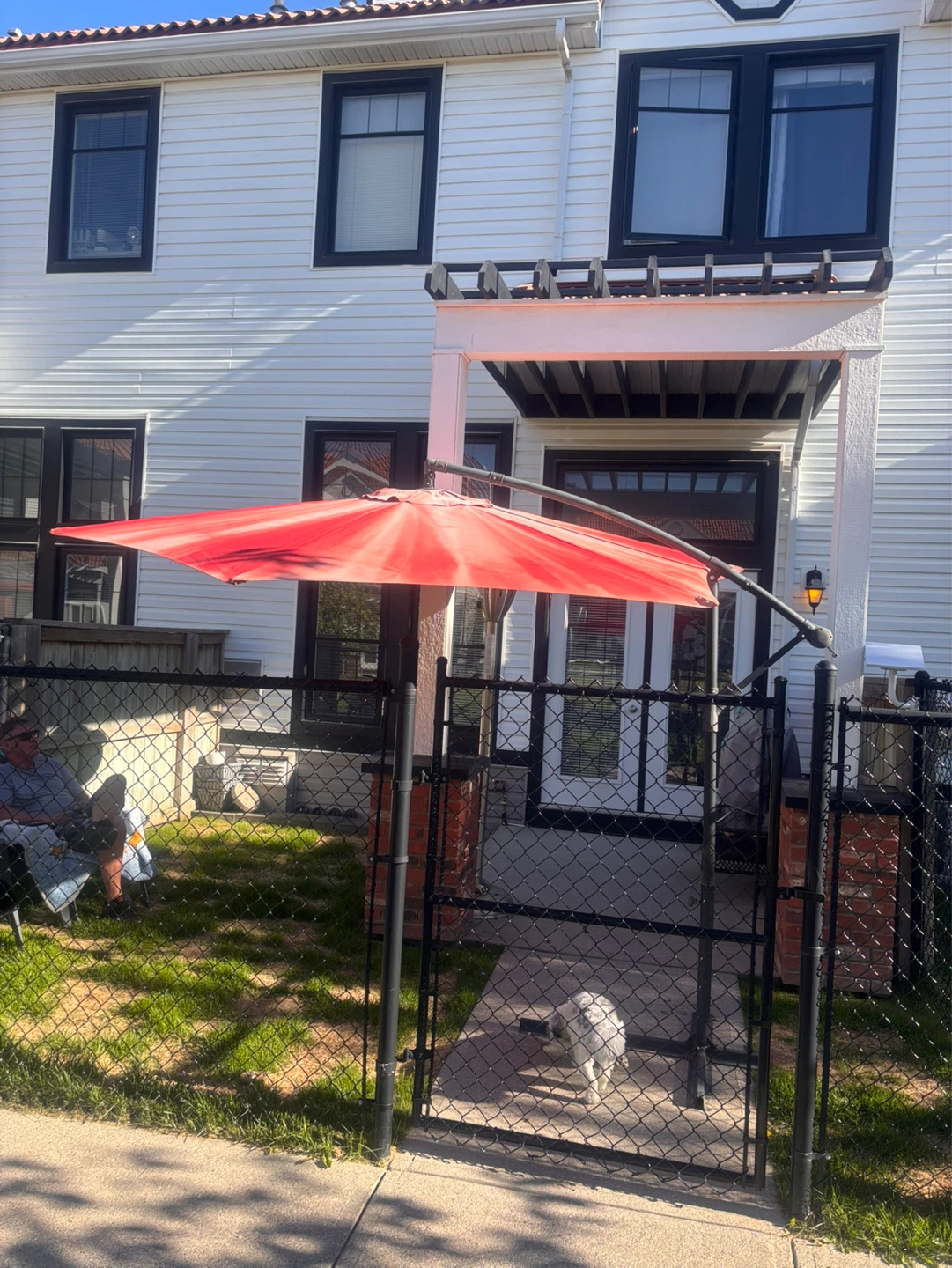 Red Patio Umbrella with Base - photo 2