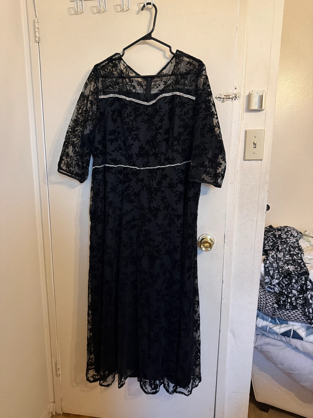 Black Lace Dress with Rhinestone Detail