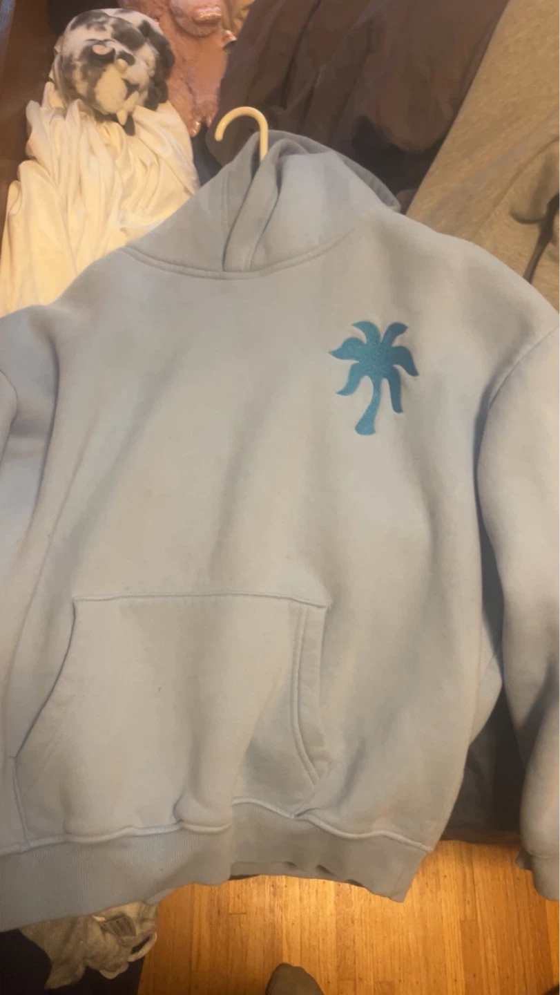 Light Blue Hoodie with Palm Tree Graphic