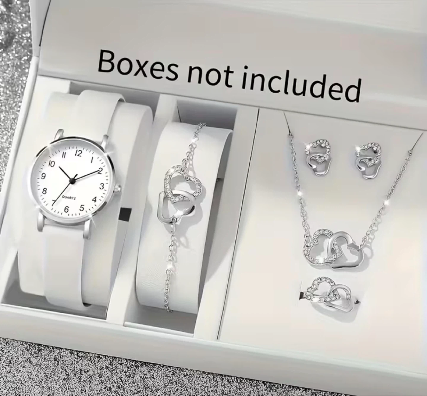 New White  Watch Set with Bracelet, Necklace & Earrings