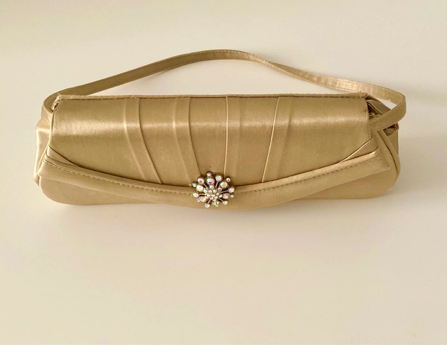 Gold Satin Clutch with Rhinestone Accent - photo 2