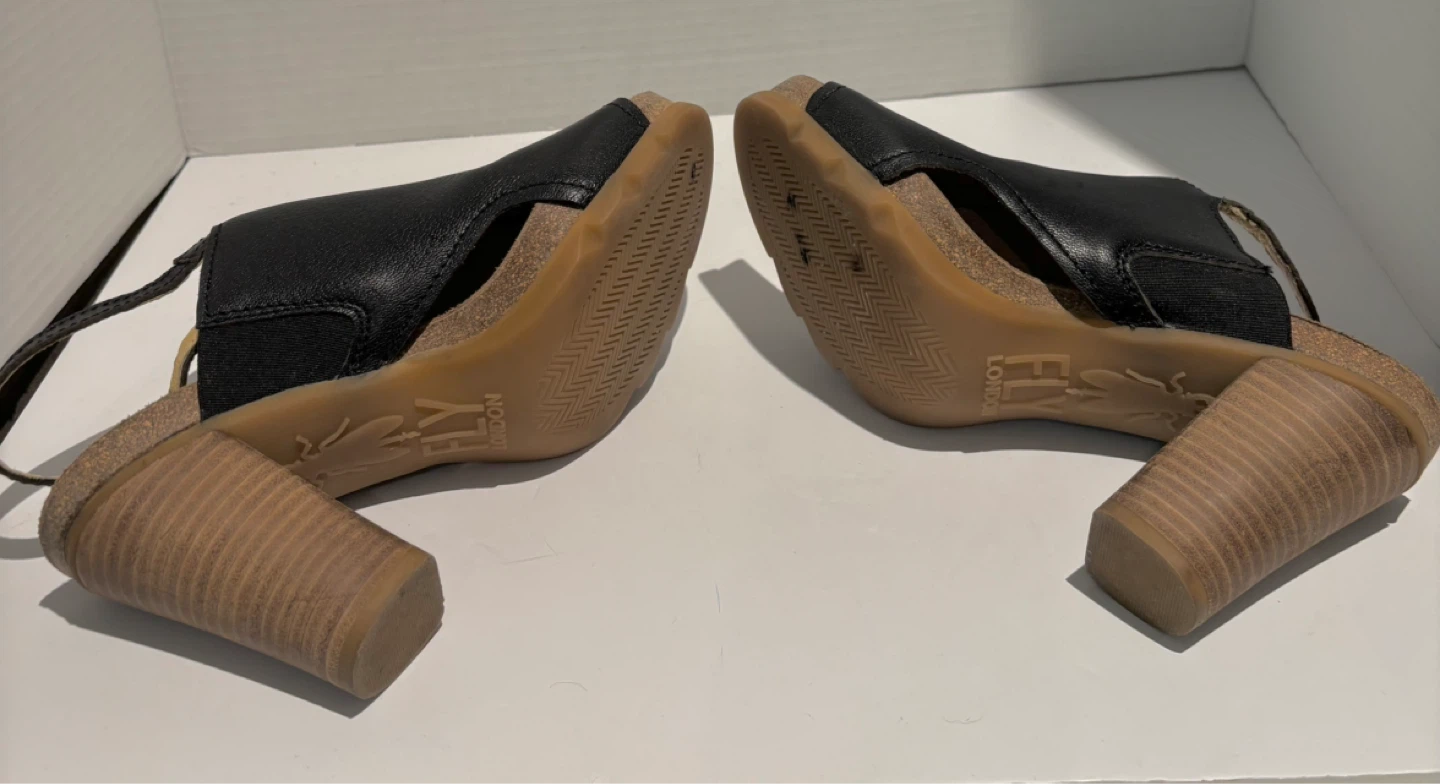 FLY LONDON Black Leather Slingback Heels Size 37 - photo 5