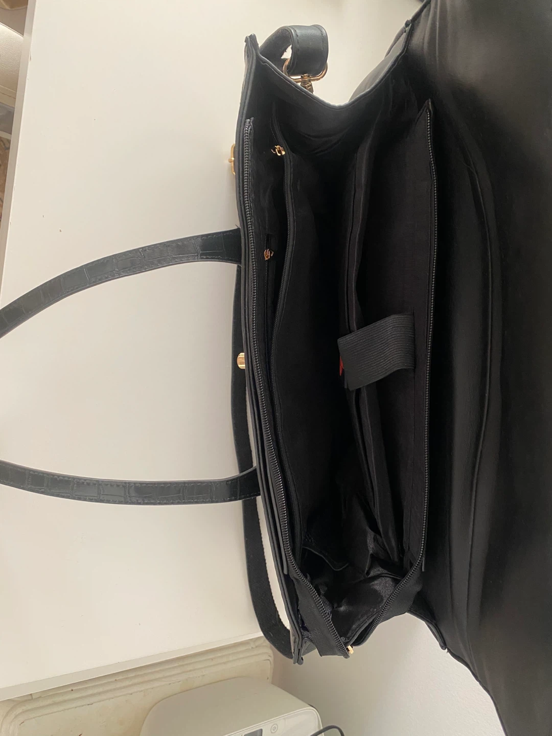 Black Croc-Embossed Tote Bag with Shoulder Strap - photo 4