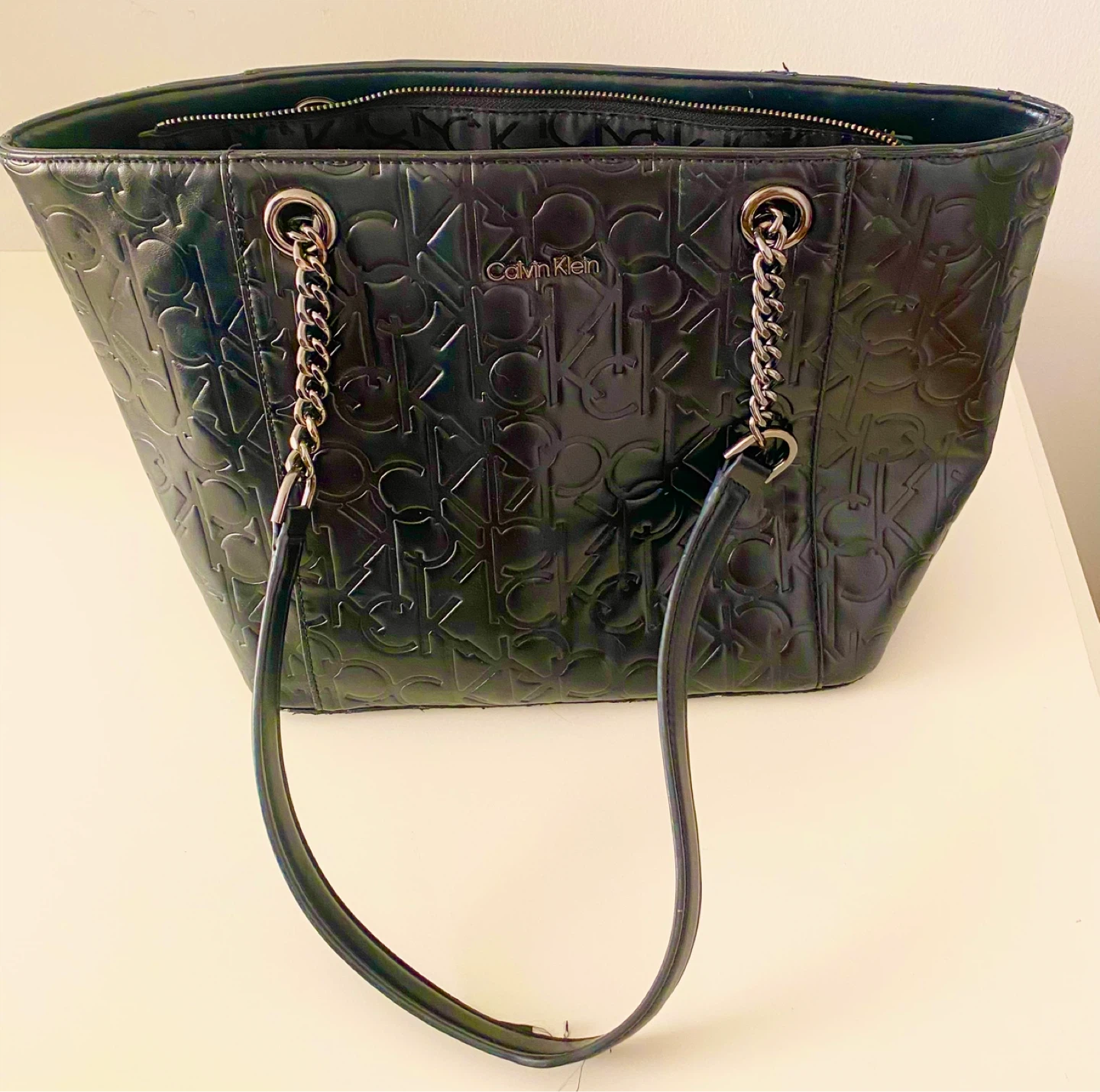 Calvin Klein Black Embossed Logo Tote Bag