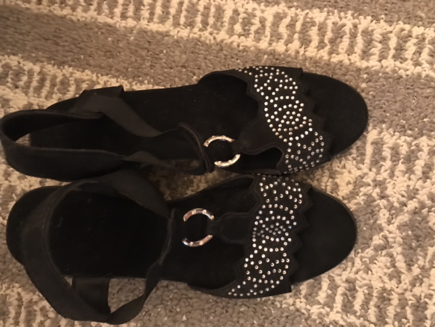 Black Wedge Sandals with Rhinestones