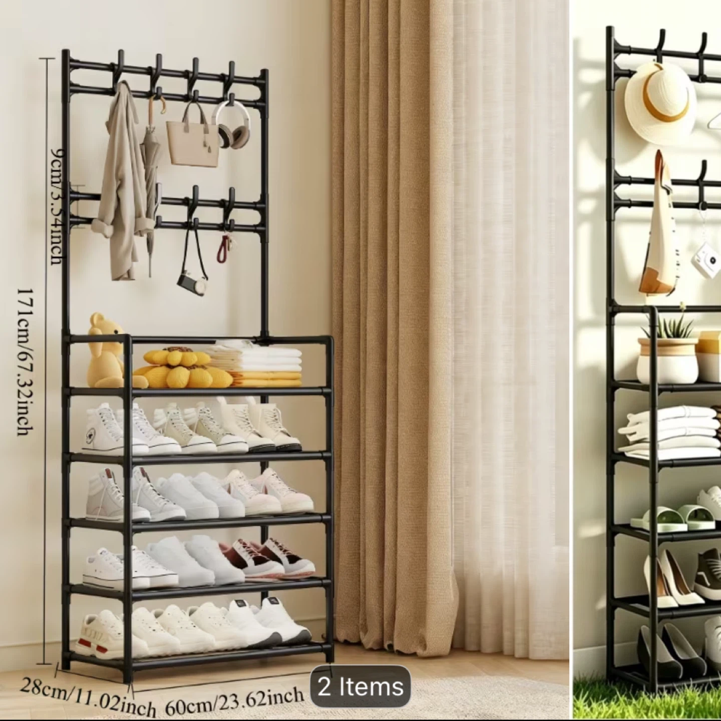 White Shoe Rack with Coat Hooks - photo 2