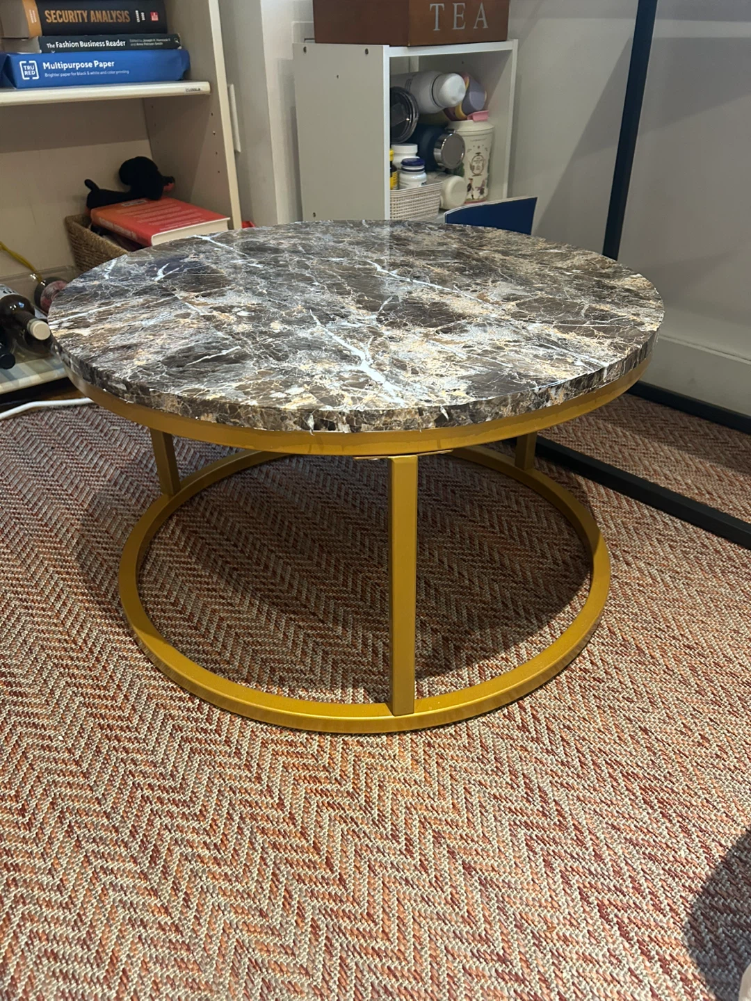 Gold Coffee Table with Marble-Look Vinyl Top - photo 2