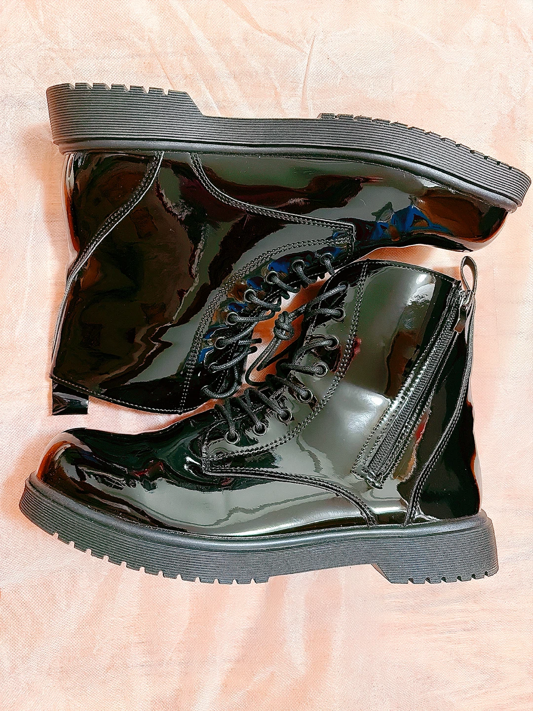 Black Patent Combat Boots Size 42