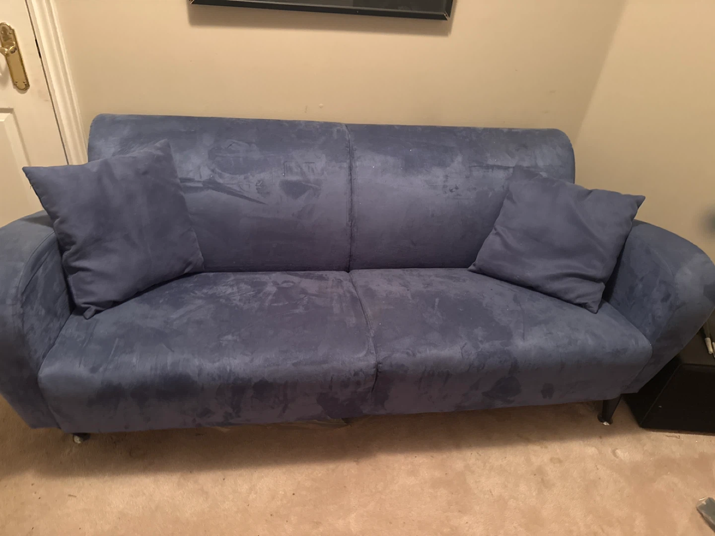 Blue Suede Loveseat with Throw Pillows - photo 4