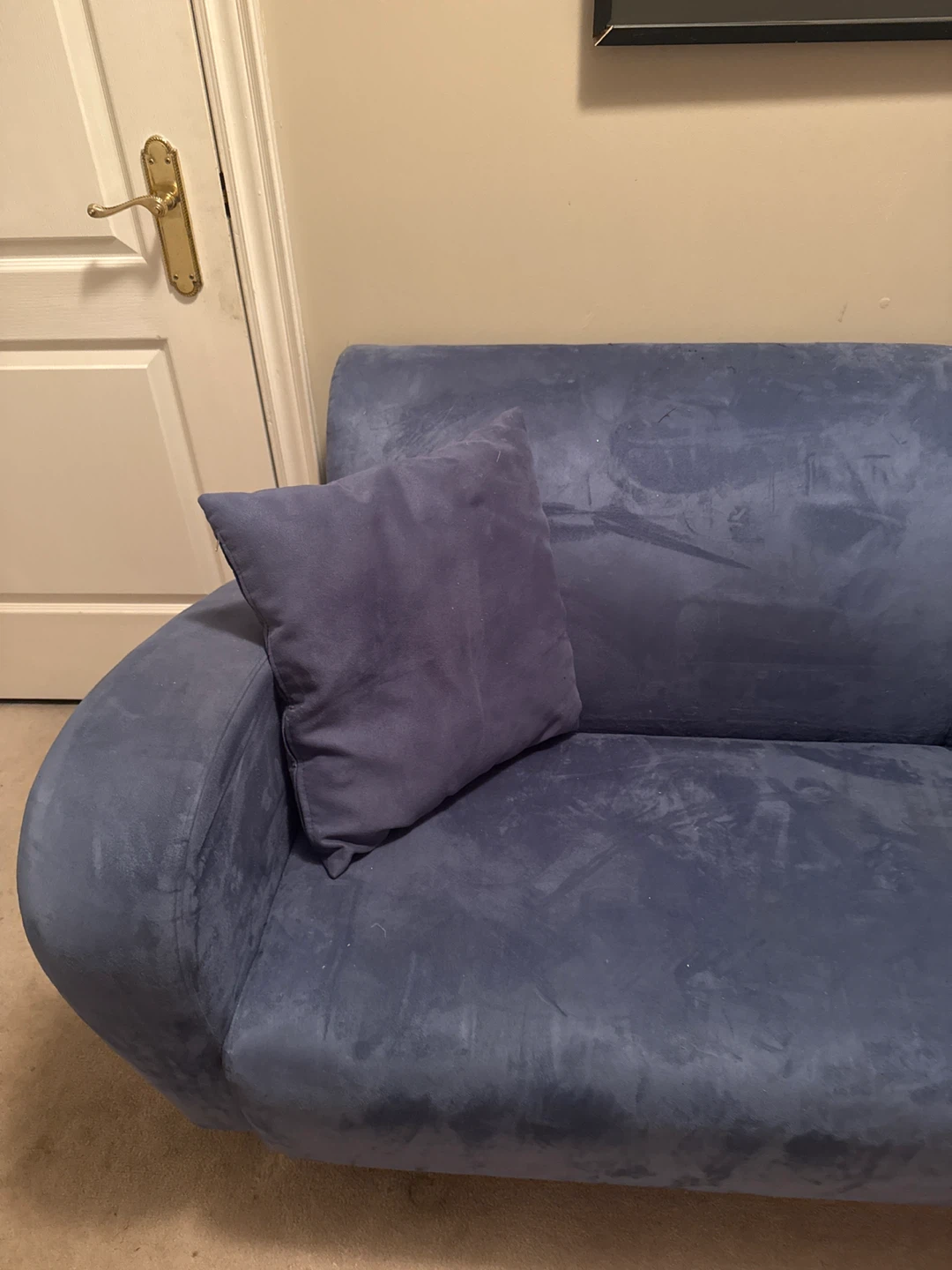 Blue Suede Loveseat with Throw Pillows - photo 2