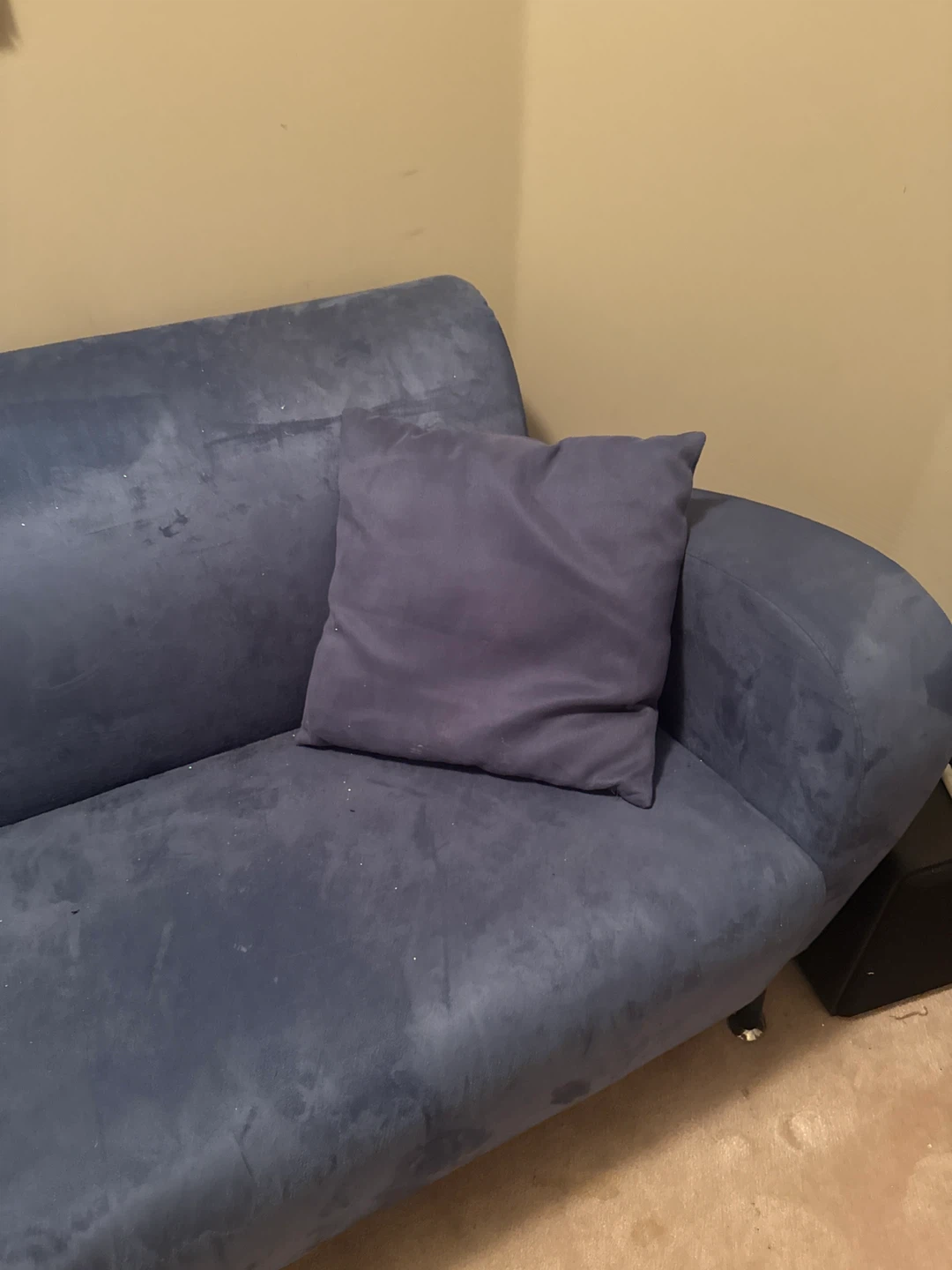 Blue Suede Loveseat with Throw Pillows - photo 3