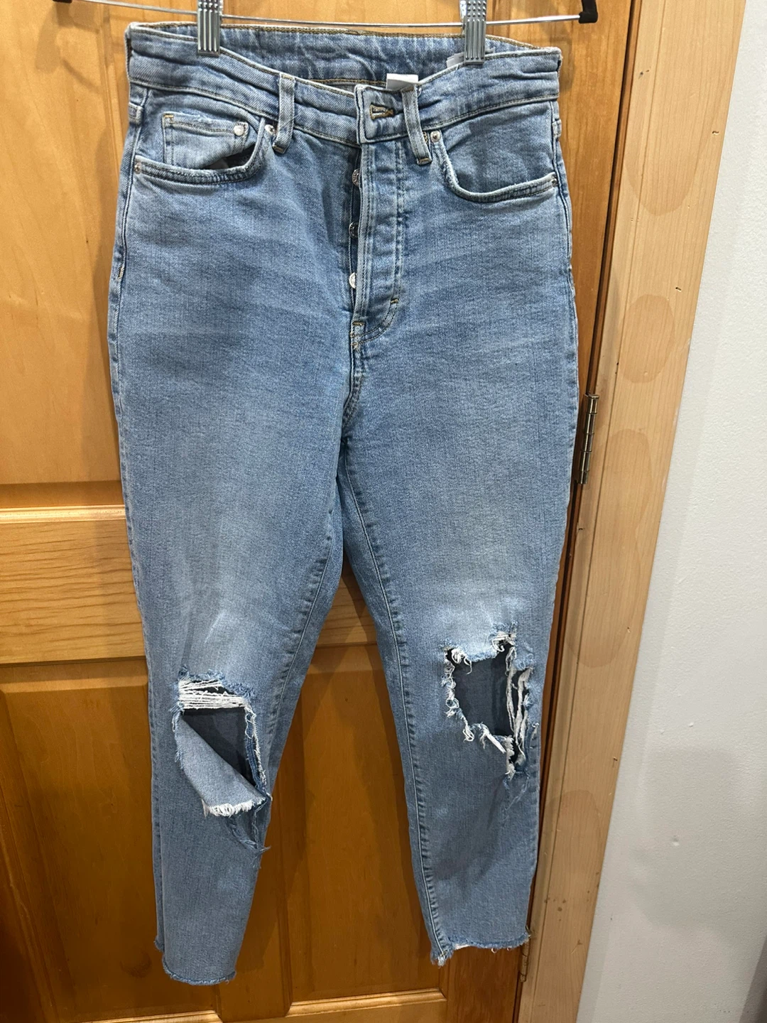 Light Wash Distressed Straight Leg Jeans