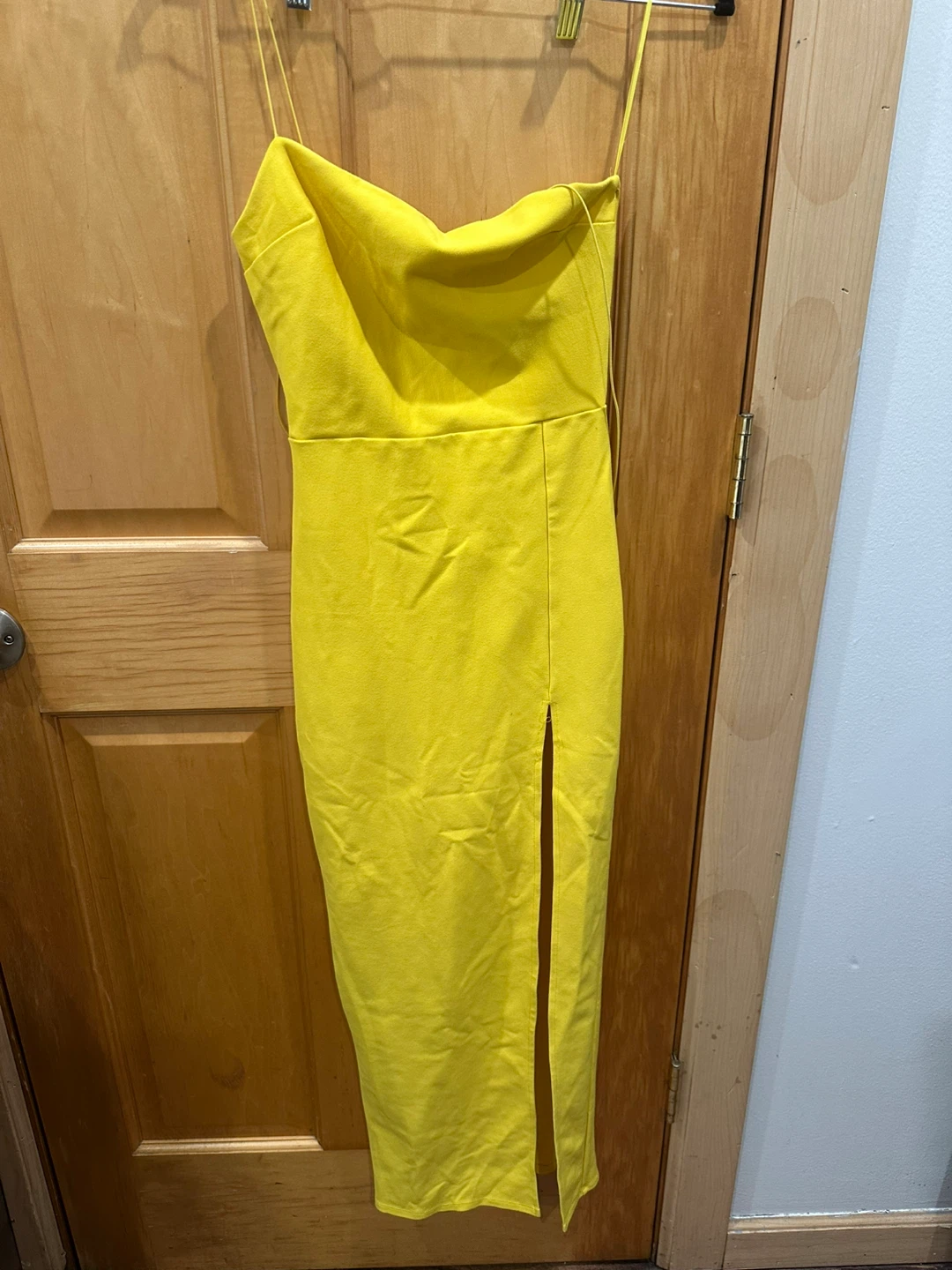 Yellow Strappy Midi Dress with Slit