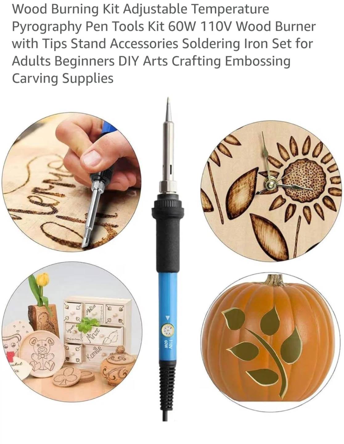 Adjustable Temperature Wood Burning Pyrography Pen Tool Set
