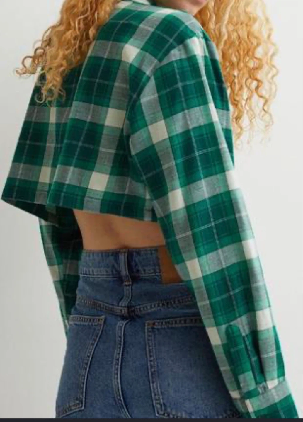 H&M Divided Cropped Cotton Green Flannel Shirt - photo 2