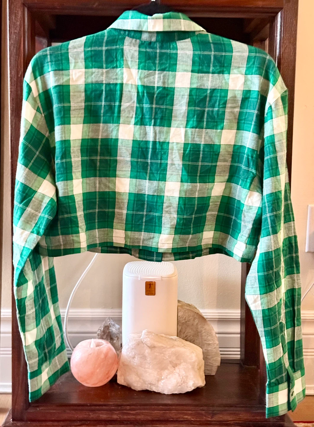 H&M Divided Cropped Cotton Green Flannel Shirt - photo 4