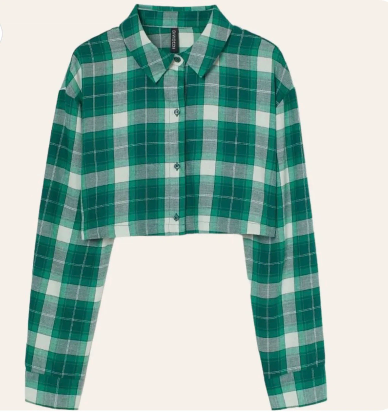 H&M Divided Cropped Cotton Green Flannel Shirt