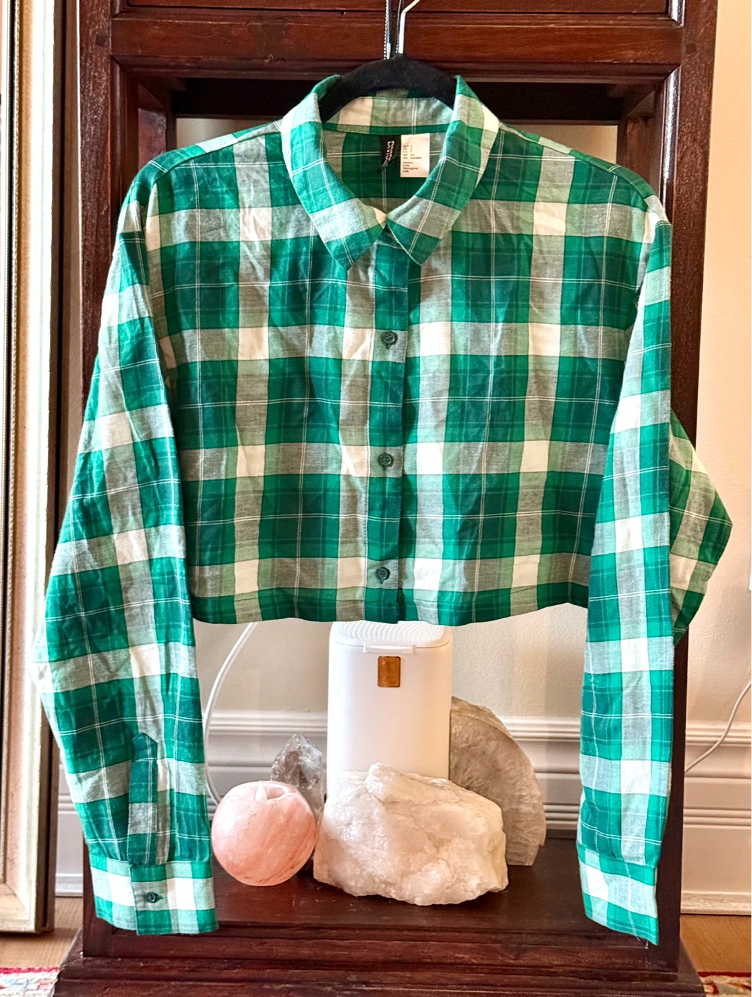 H&M Divided Cropped Cotton Green Flannel Shirt - photo 3