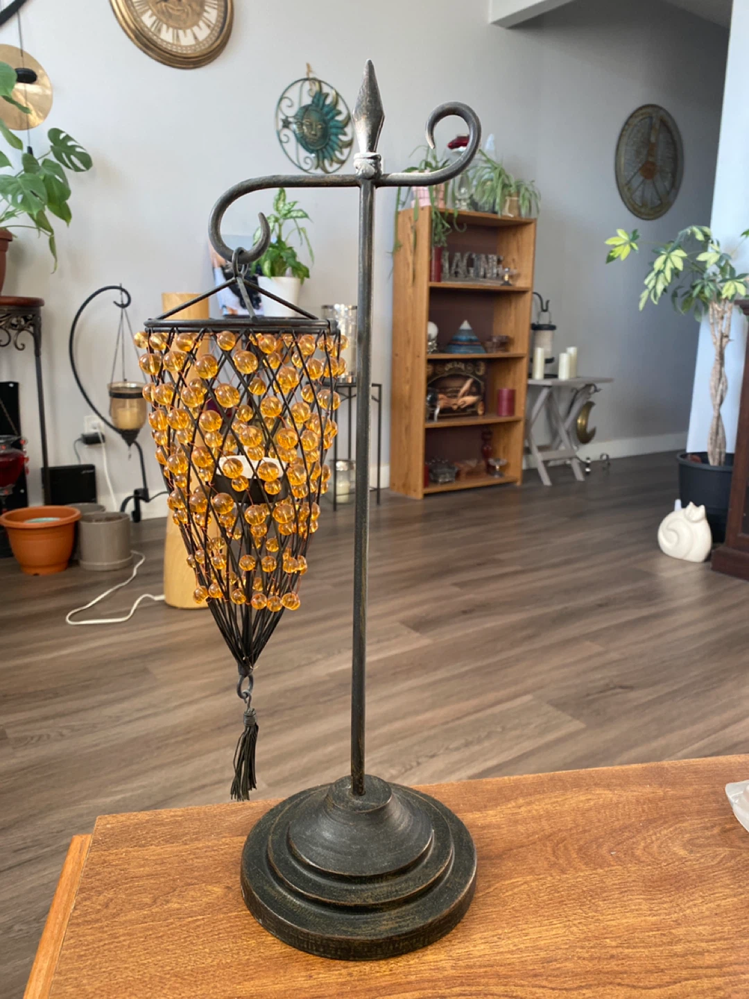 Metal Lantern with Amber Beads