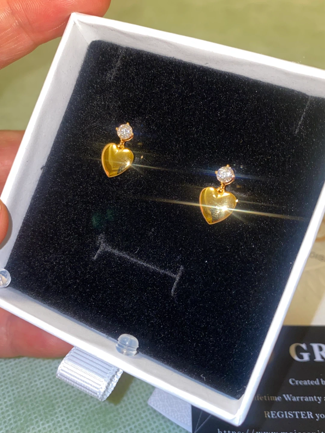 14K Gold Heart Stud Earrings with Moissanite Accents - photo 2