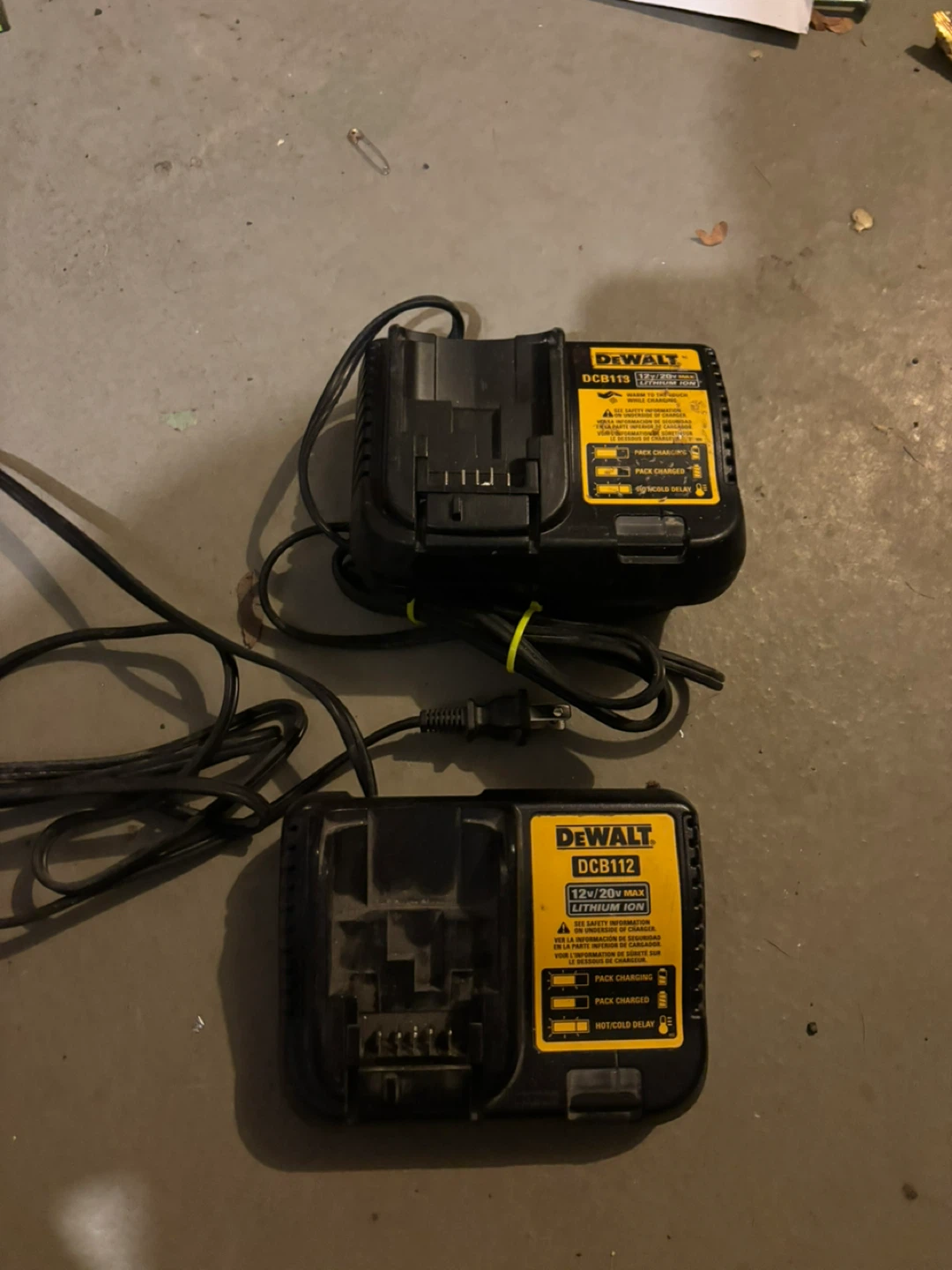 2 DeWalt DCB113 & DCB112 Lithium Ion Battery Chargers