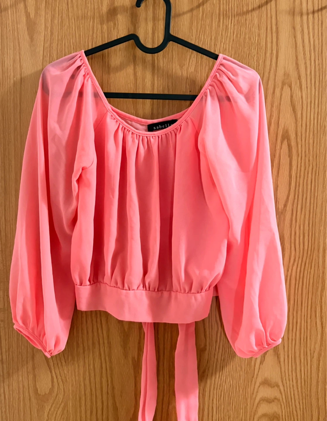 Pink Sheer Tie-Front Blouse