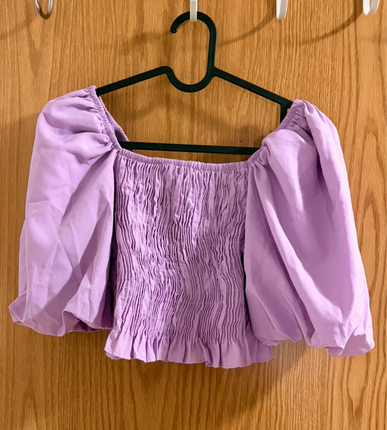 Purple Smocked Puff Sleeve Crop Top