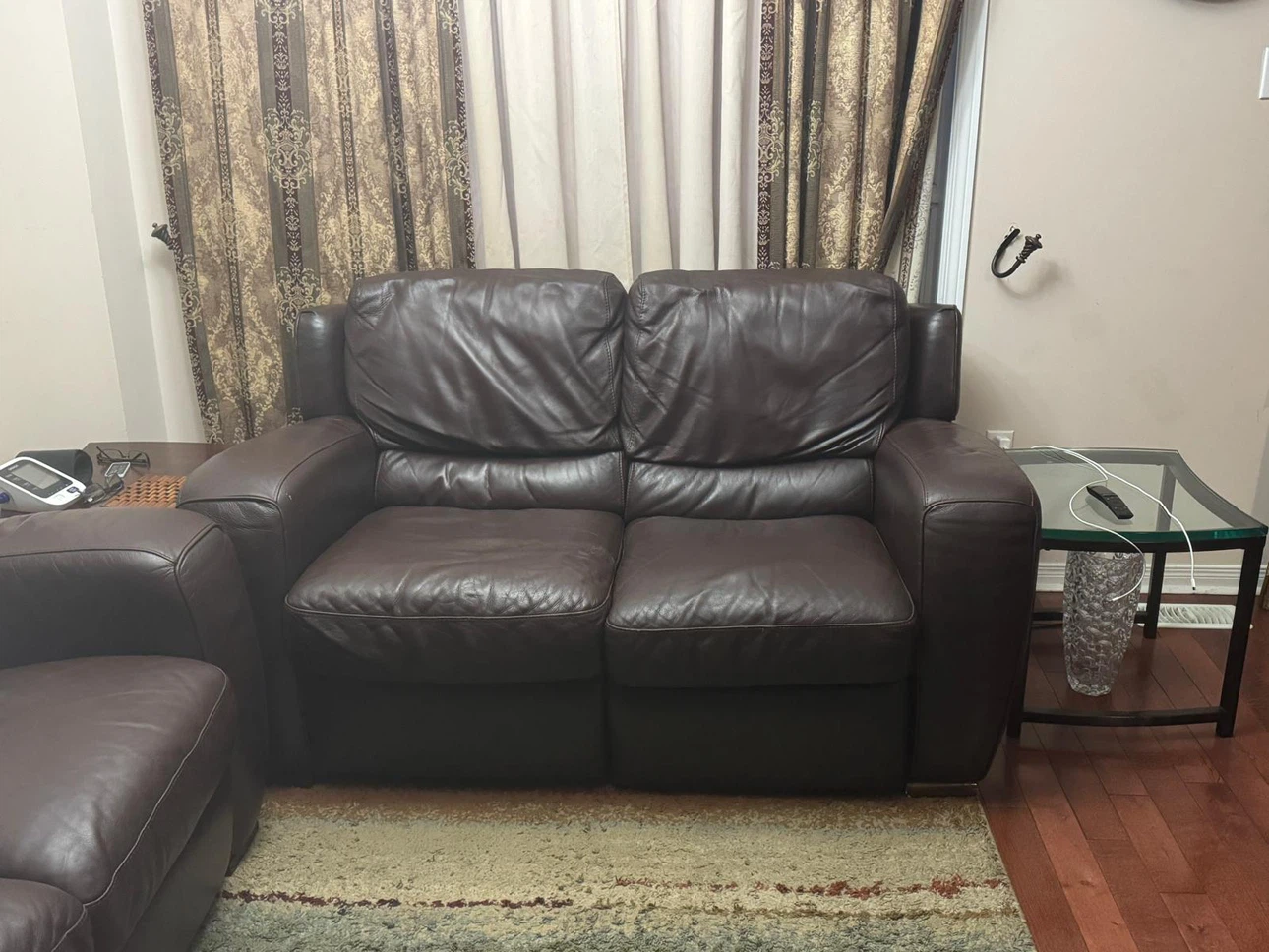 Dark Brown Leather Loveseat Recliner - photo 3