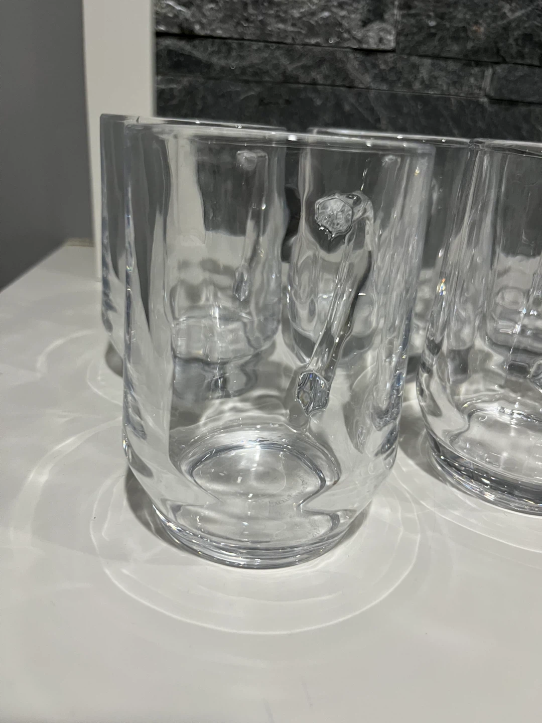 Set of 8 Clear Glass Mugs, 4” tall