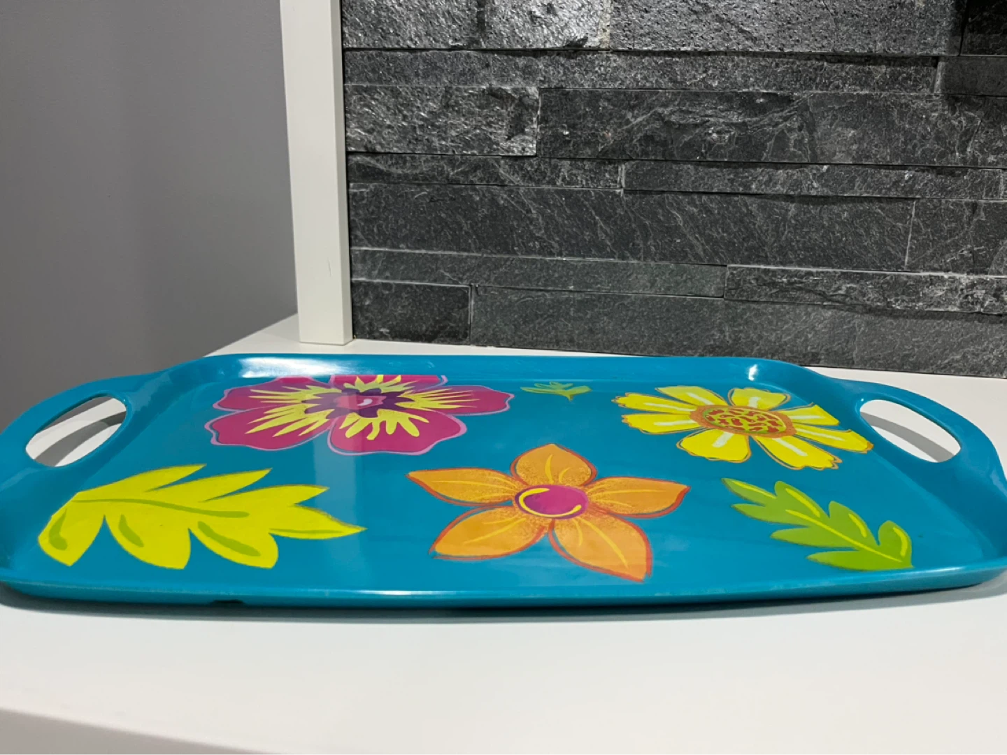 Blue Serving Tray with Floral Design - photo 2