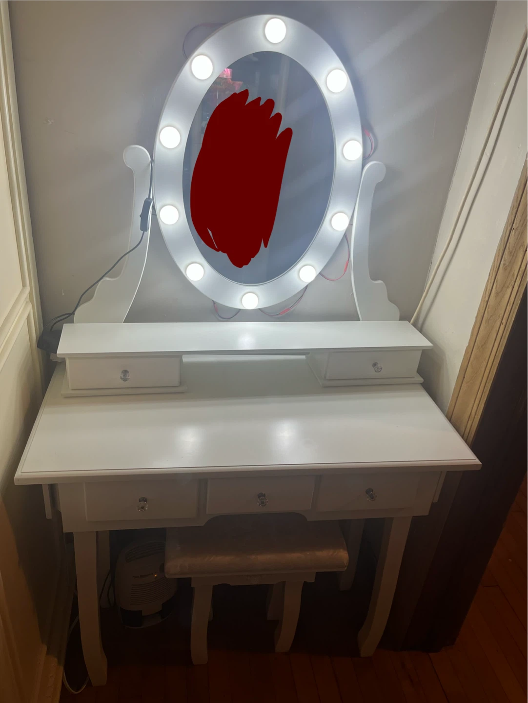 White Vanity Set with Lighted Mirror and Stool