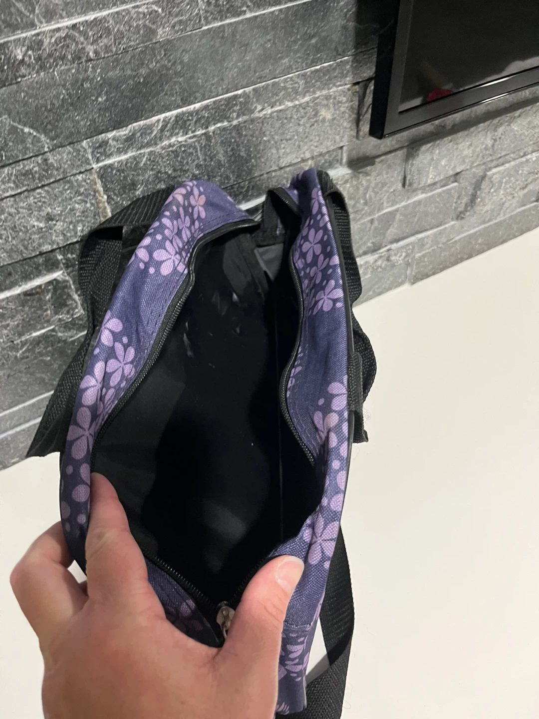 Purple Floral Print Bag with Handles - photo 4