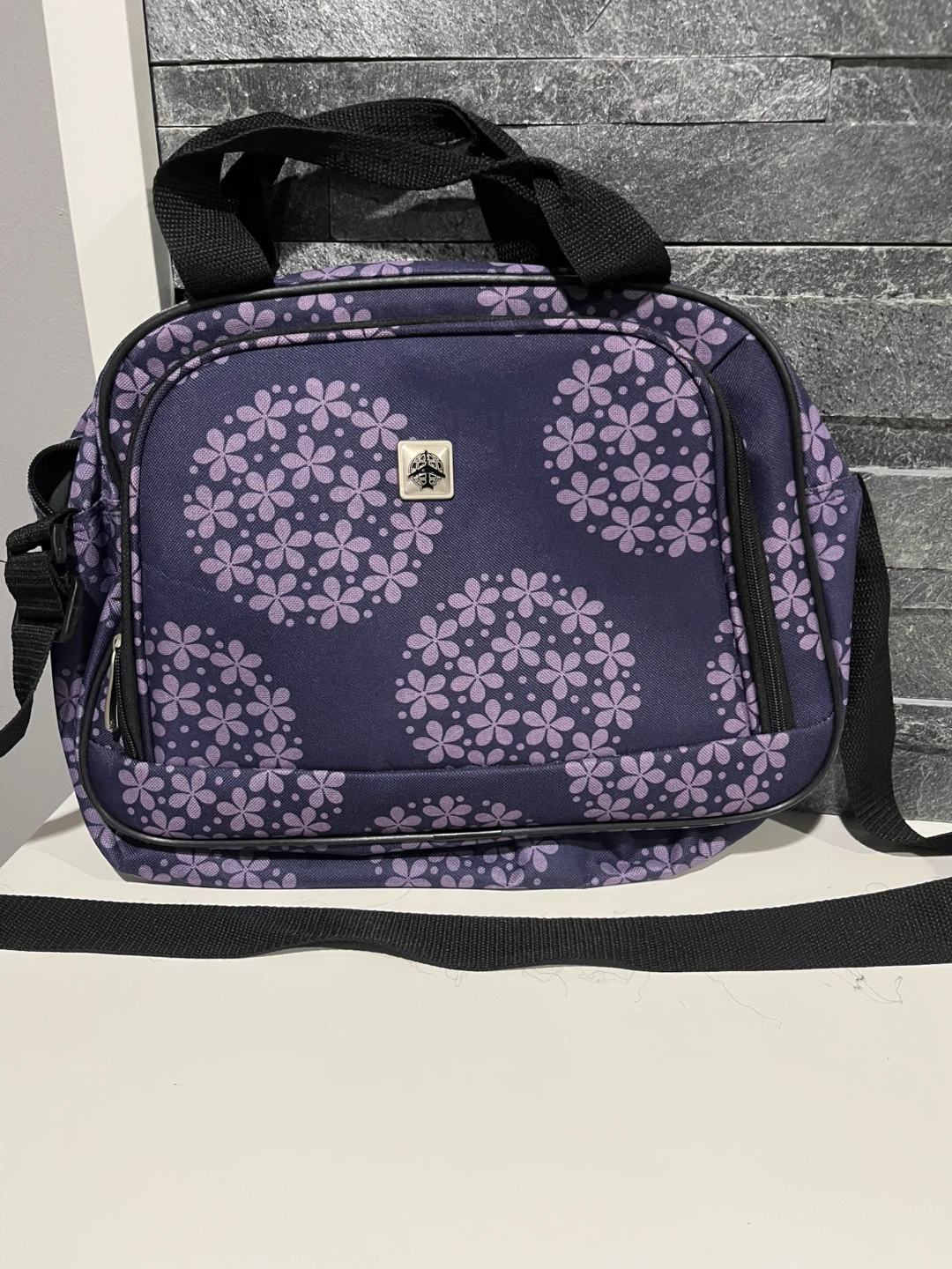 Purple Floral Print Bag with Handles