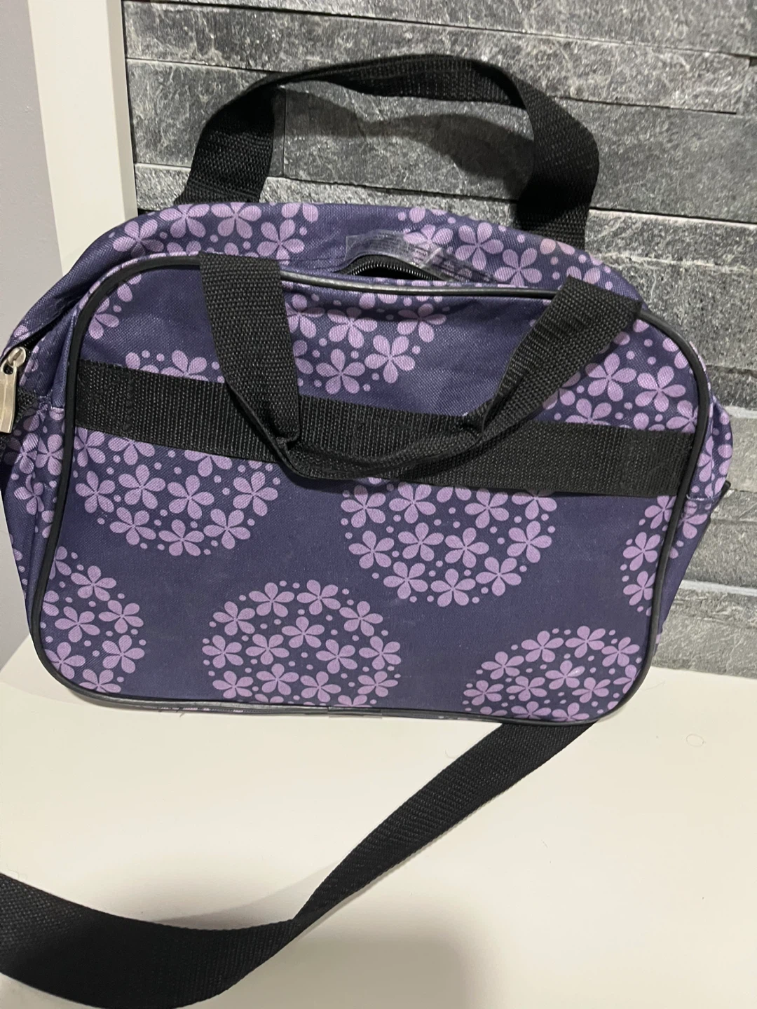 Purple Floral Print Bag with Handles - photo 3