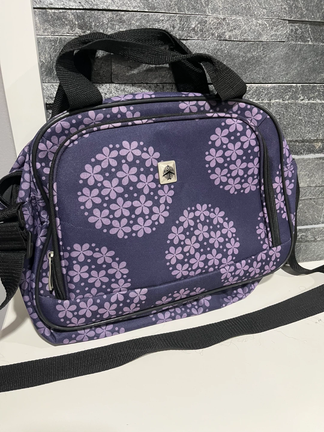 Purple Floral Print Bag with Handles - photo 2