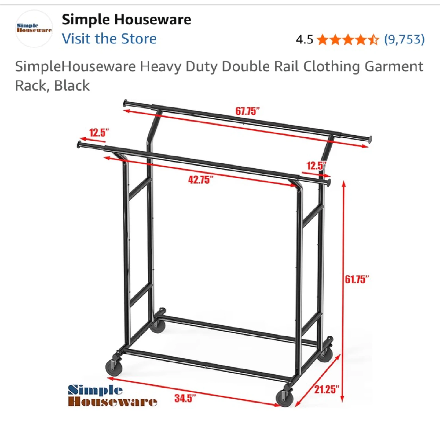 Heavy duty double rail clothing rack