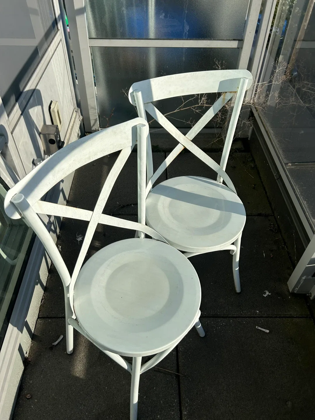 White Metal Cross-Back Outdoor Chairs (Set of 2)