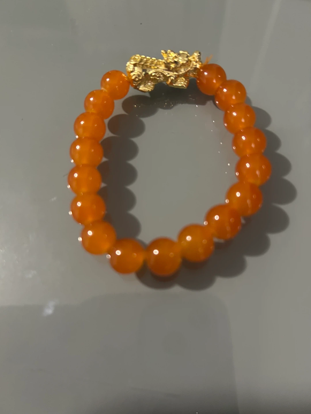 Orange Beaded Bracelet with Gold Dragon Clasp - photo 2