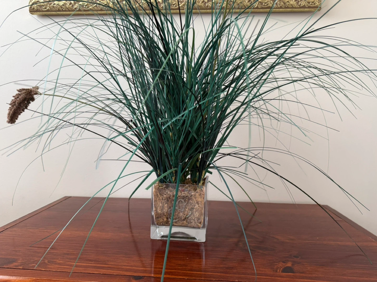 Artificial Grass Plant in Glass Vase
