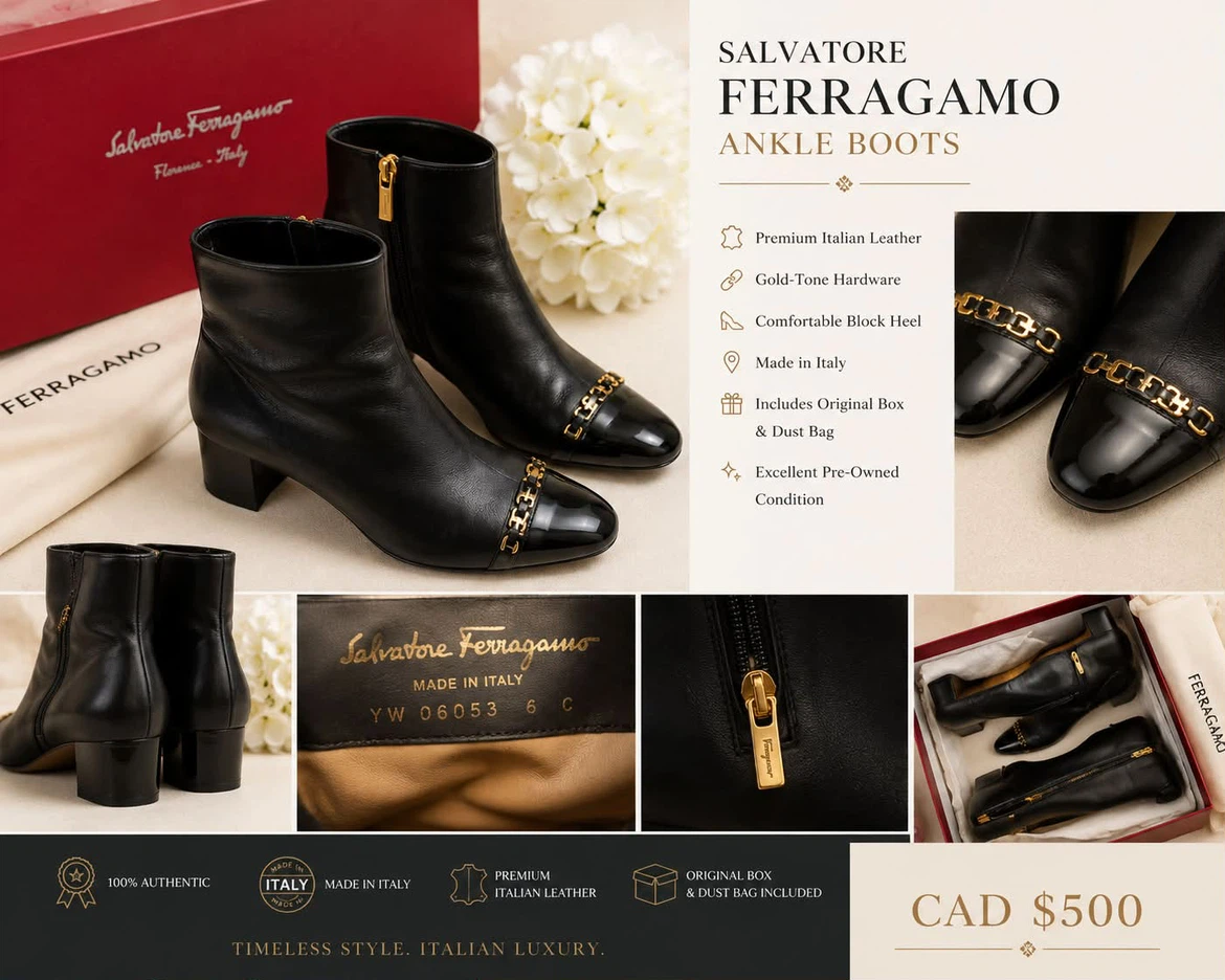 Salvatore Ferragamo Black Leather Ankle Boots