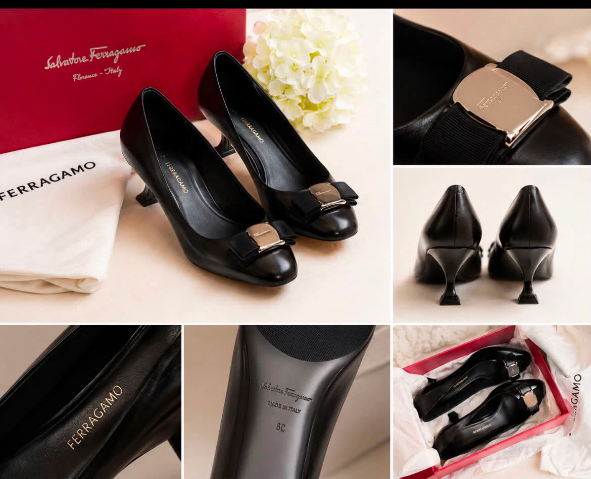 Salvatore Ferragamo Black Leather Heels - Size 8C