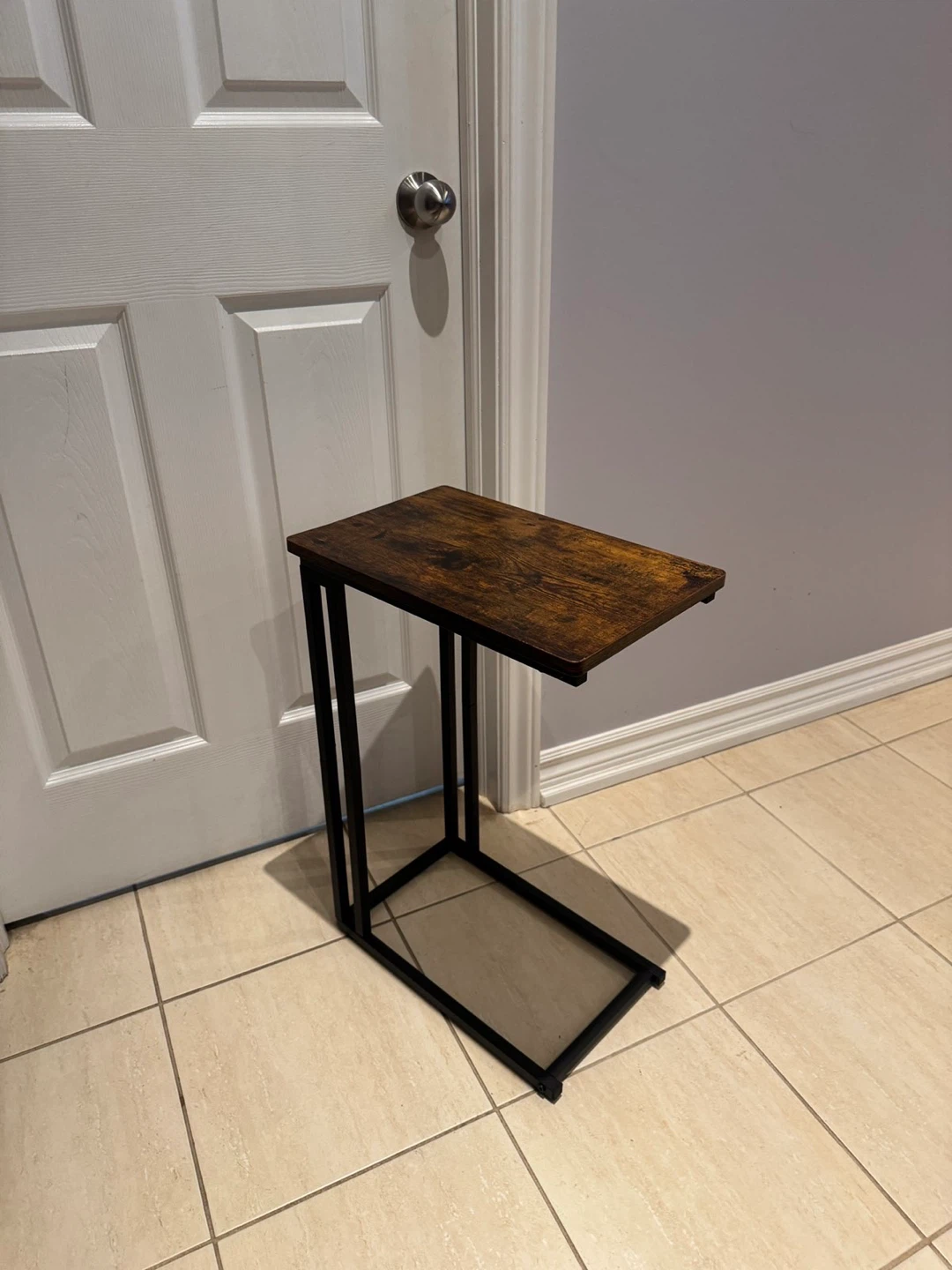 C-Table Side Table with Rustic Wood Top