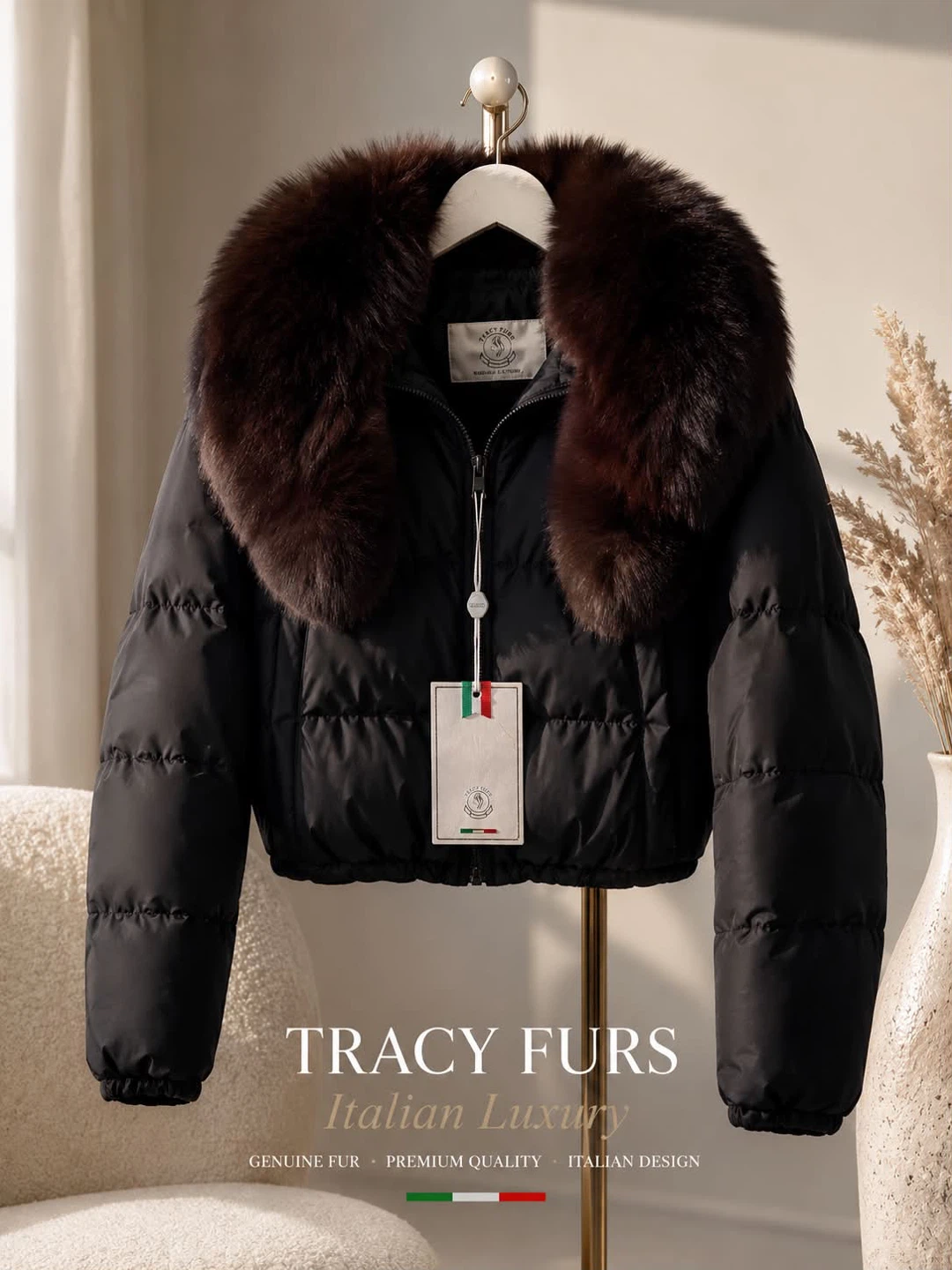 TRACY  Black  Jacket with Fur Collar